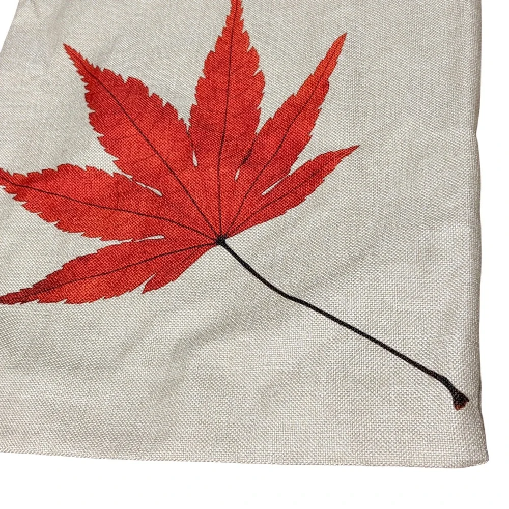 Set of 2 Autumn Maple Leaf Throw Pillow Covers 18x18 Fall Decor Linen Textured